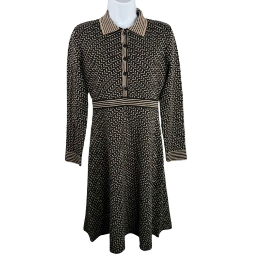 Max Studio Collared Knit Sweater A-Line Quarter Zip Midi Dress Size S